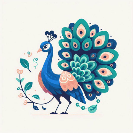 Peacock vector illustration. Cute cartoon style. Vector illustration.のイラスト素材