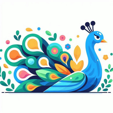 Peacock with colorful floral pattern on white background. Vector illustration.のイラスト素材
