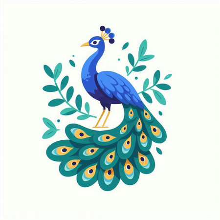 Peacock with floral ornament on white background. Vector illustration.のイラスト素材