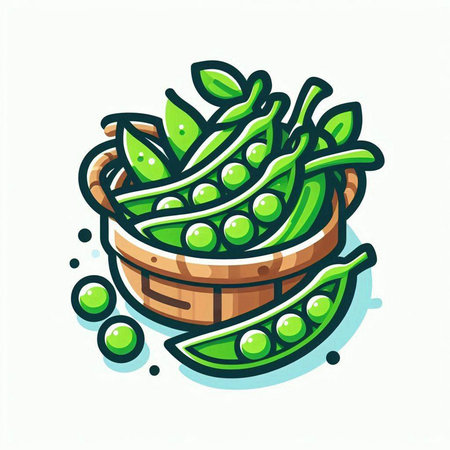 Peas in a basket on a white background. Vector illustration.のイラスト素材
