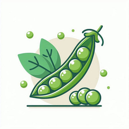 Peas icon. Vector illustration of fresh green peas with leaves.のイラスト素材