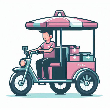 Tuk tuk, vector illustration of a man riding a motorbikeのイラスト素材