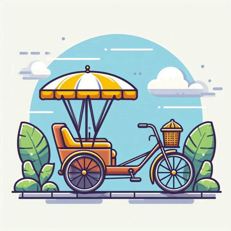 Rickshaw on the street. Vector illustration in flat style.のイラスト素材