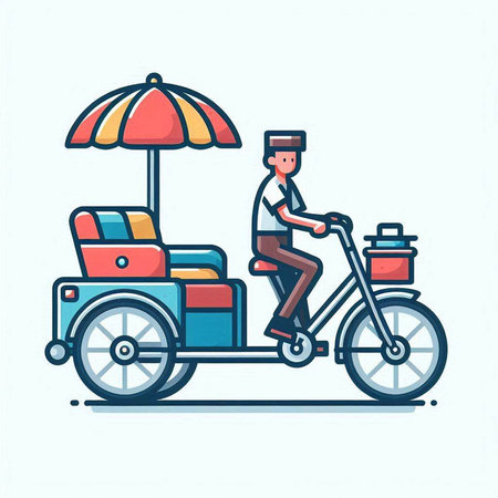Vector illustration of a man riding a bike with a food cart.のイラスト素材