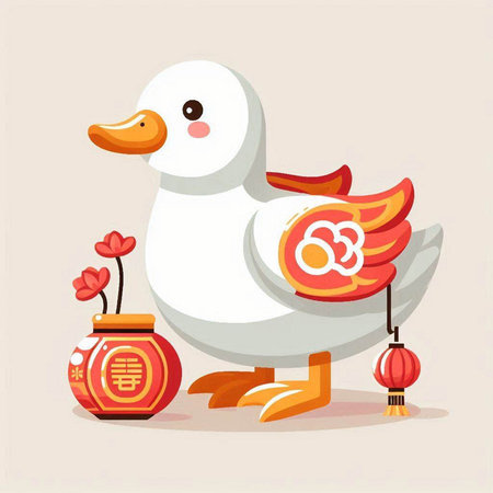 Seagull and chinese lanterns. Chinese New Year vector illustration.のイラスト素材