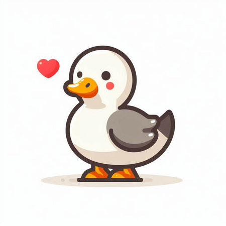 Cute cartoon duck with heart in its beak. Vector illustration.のイラスト素材