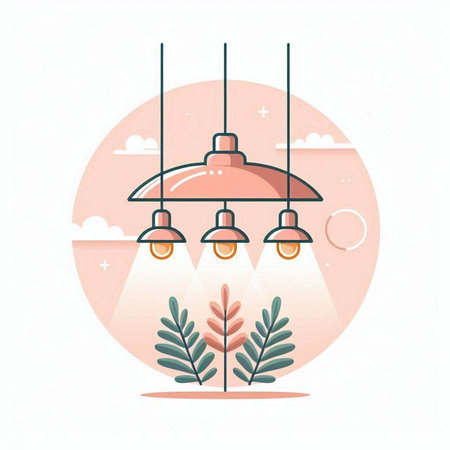 Vector illustration with modern chandelier in flat style. Light bulbs.のイラスト素材