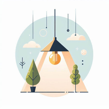 Illustration of a tent in the forest. Flat design style.のイラスト素材