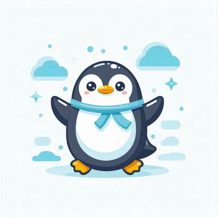 Cute penguin with scarf on his head. Vector illustration.のイラスト素材