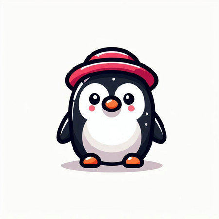 Cute penguin with hat isolated on white background. Vector illustration.のイラスト素材