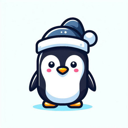 Cute penguin in a cap and scarf. Vector illustration.のイラスト素材