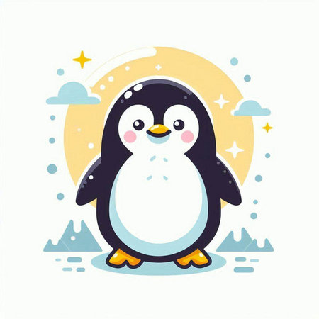 Cute penguin in the sky. Vector illustration of a cartoon character.のイラスト素材