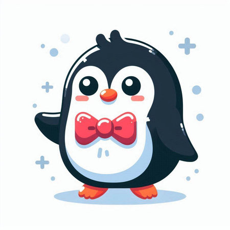 Cute cartoon penguin character with bow tie, vector illustration.のイラスト素材
