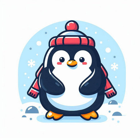 Cute penguin in winter clothes. Vector illustration of a cartoon character.のイラスト素材