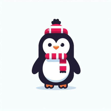 Cute penguin in winter hat and scarf. Vector illustration.のイラスト素材