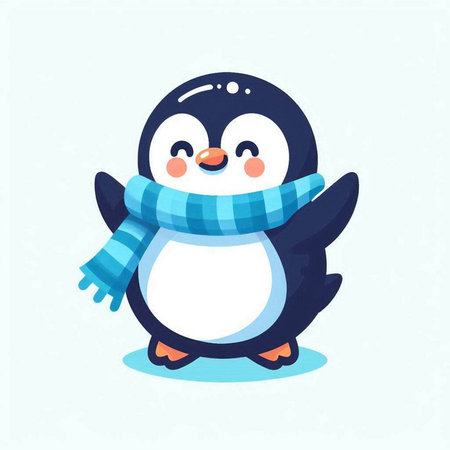Cute penguin in scarf and hat. Vector illustration in cartoon style.のイラスト素材
