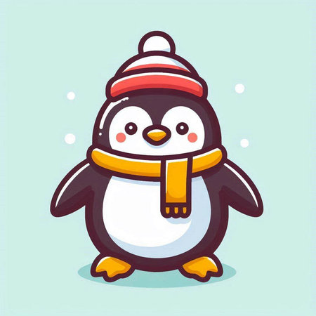 Cute penguin with scarf and hat. Vector illustration in cartoon style.のイラスト素材