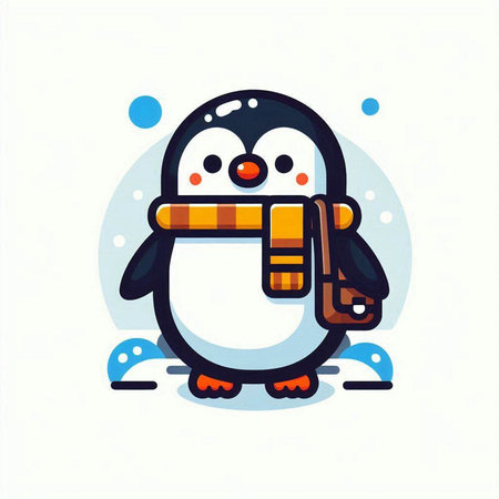 Cute penguin vector illustration. Cute cartoon penguin with backpack.のイラスト素材