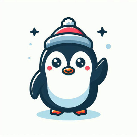 Cute penguin in a cap and scarf. Vector illustration.のイラスト素材