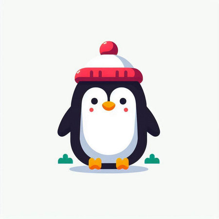 Cute penguin in a hat and scarf. Vector illustration.のイラスト素材