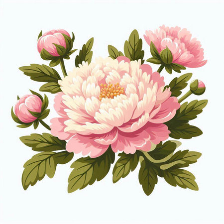 Peony flower bouquet isolated on white background. Vector illustration.のイラスト素材