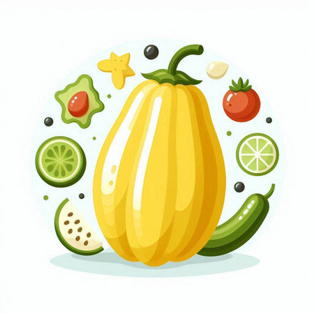 Pumpkin and vegetables. Vector illustration of a fresh vegetable.のイラスト素材