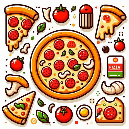 Pizza icons set. Cartoon illustration of pizza vector icons for web designのイラスト素材