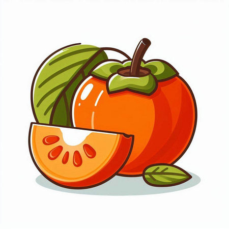 Fresh persimmon fruit isolated on white background. Vector illustration.のイラスト素材