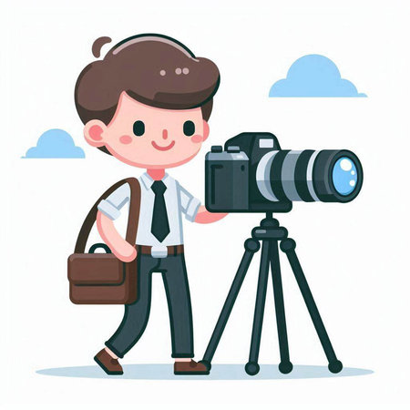 Photographer with camera on tripod. Vector illustration in cartoon style.のイラスト素材