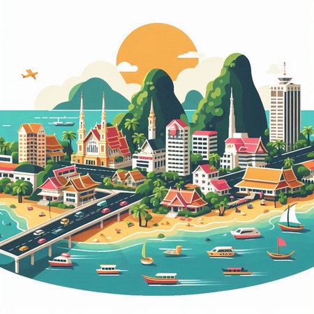 Cityscape of the island of Sri Lanka. Vector illustration in retro style.のイラスト素材