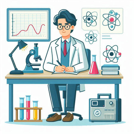 Scientist working in the laboratory. Vector illustration in cartoon style.のイラスト素材