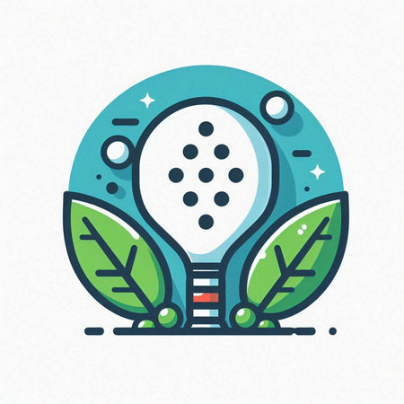 Light bulb with leaves. Eco icon. Vector illustration in flat styleのイラスト素材