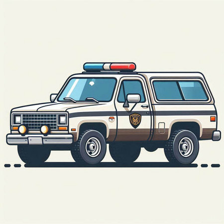 Police car. Vector illustration in retro style. Isolated on white background.のイラスト素材
