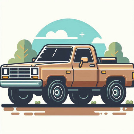 Pickup truck on the road. Vector illustration in retro style.のイラスト素材