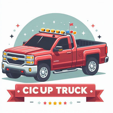 Vector illustration of a red pick up truck on a white background.のイラスト素材