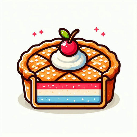 Cake with cherry and whipped cream on white background. Vector illustration.のイラスト素材