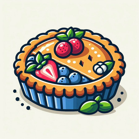 Vector illustration of a pie with berries. Cute cartoon style.のイラスト素材