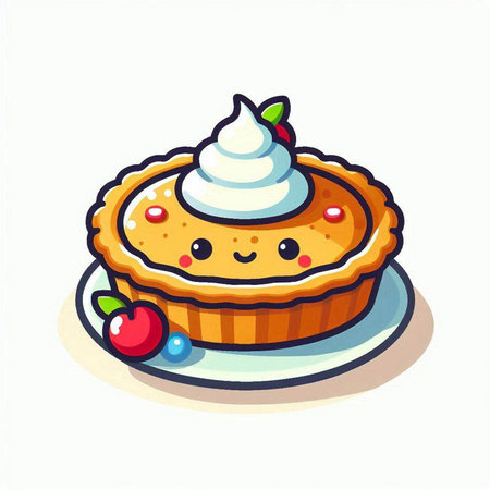 Cute and kawaii apple pie with whipped cream. Vector illustration.のイラスト素材