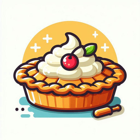 Cake with cream and cherry on white background. Vector illustration.のイラスト素材