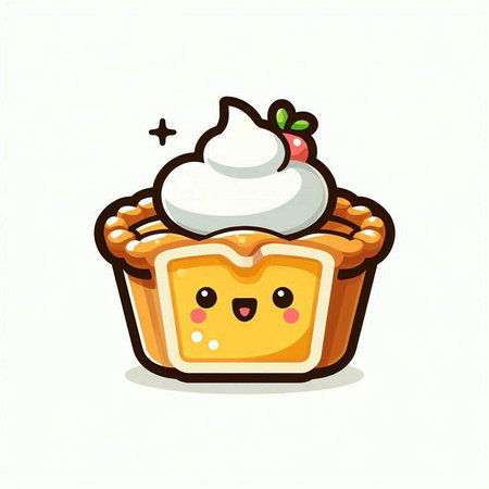 Cute cartoon cake with whipped cream on white background. Vector illustration.のイラスト素材