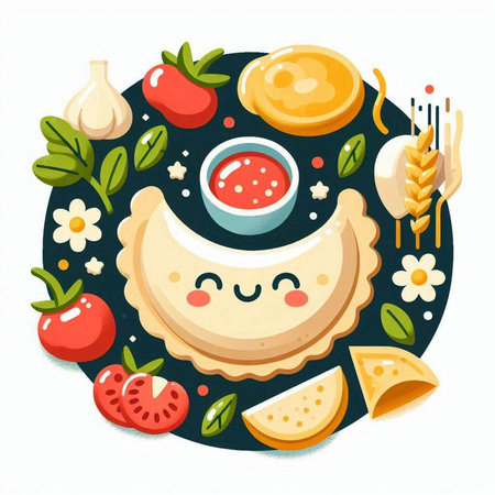 Kawaii food set. Vector illustration in flat cartoon style.のイラスト素材