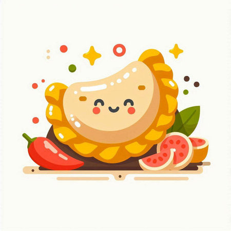 Cute cartoon vector illustration of a melon with a slice of red pepper.のイラスト素材