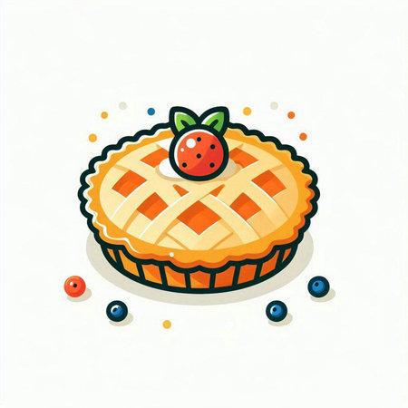 Vector illustration of a pie with berries on a white background. Hand drawn style.のイラスト素材