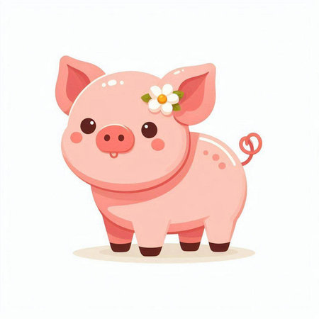 Cute piggy with flower on its head. Vector illustration.のイラスト素材