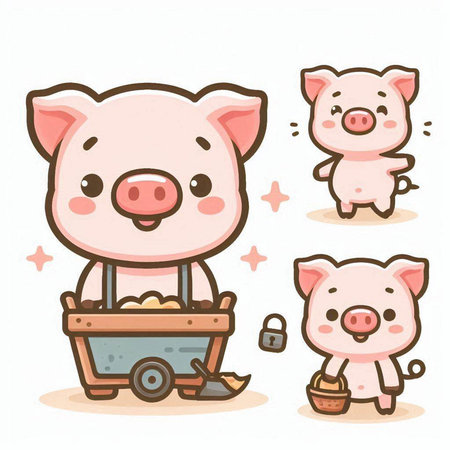 Cute piggy cartoon set. Cute pig vector illustration.のイラスト素材