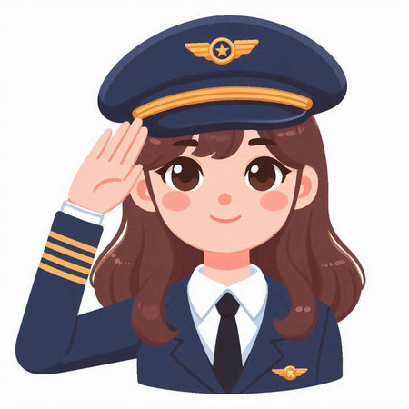 Illustration of a female air hostess saluting with her handのイラスト素材