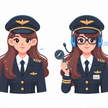 Pilot and stewardess. Vector illustration in cartoon style.のイラスト素材