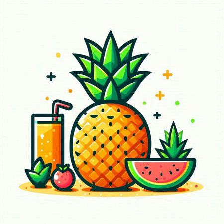 Pineapple, watermelon, smoothie, vector illustration.のイラスト素材