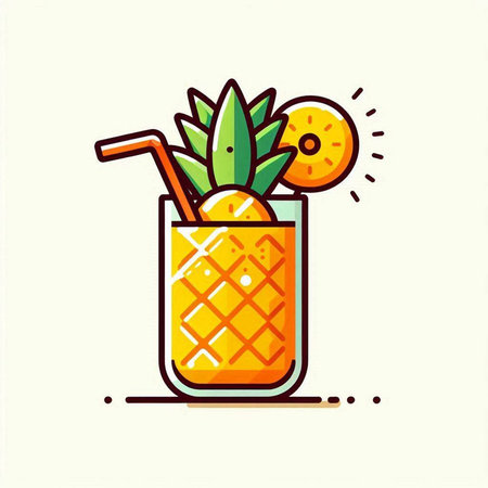 Pineapple cocktail with orange slice and straw. Vector illustration.のイラスト素材
