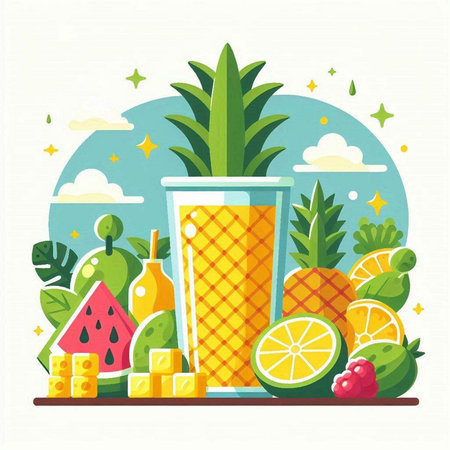 Fruit juice in a glass. Vector illustration. Flat style.のイラスト素材
